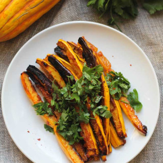 Miso and Red Curry Glazed Delicata Squash Fries (Gluten Free and Vegan)
