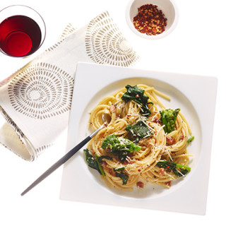 Miso Carbonara with Broccoli Rabe and Red-Pepper Flakes