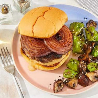 Miso-Ponzu Burgers with Sesame Shishitos &amp; Mushrooms