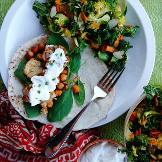 Moroccan Chickpea Gyro & Golden Kale Salad