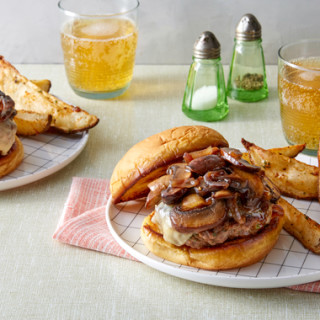 Mushroom &amp; Swiss Cheeseburgers with Roasted Potato Wedges