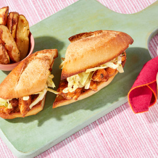 New Orleans-Inspired Chicken Po’ Boys with Roasted Potato Wedges &amp; Spic