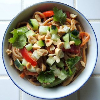 Noodle Salad with Raw Veggies and Peanut Sauce