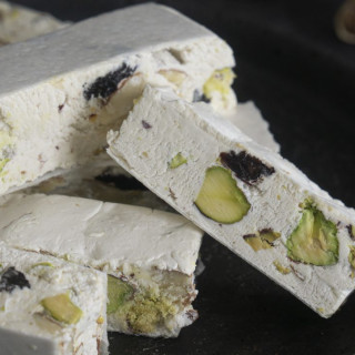 Nougat with almonds, pistachios and dried cherries