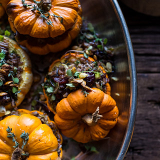 Nutty Wild Rice and Shredded Brussels Sprout Stuffed Mini Pumpkins