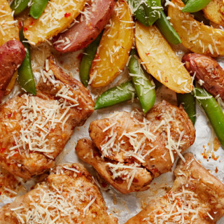 One-Pan Chicken and Potatoes with Snap Peas