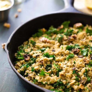 One Pan Quinoa with Mushrooms, Kale and Garlic Herb Butter