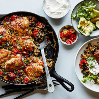 One-Pot Chicken Thighs With Black Beans, Rice and Chiles