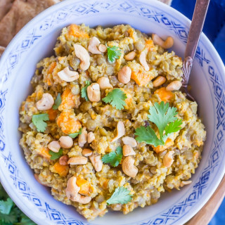 One Pot Coconut Curry Quinoa Lentil and Sweet Potatoes