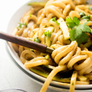 One Pot Udon and Zucchini Noodle Curry Bowls