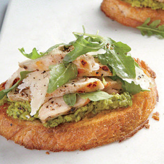 Open-Faced Chicken Sandwiches with Green Pea Spread and Parmesan