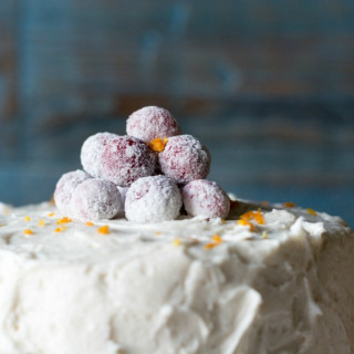 Orange Spice Cake with Cran-Raspberry Filling and Vanilla Bean Frosting