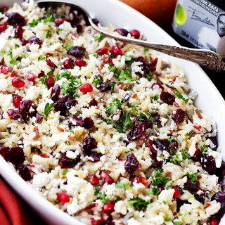 Orzo Pasta Salad with Feta Cheese and Cranberry Pomegranate Vinaigrette Rec