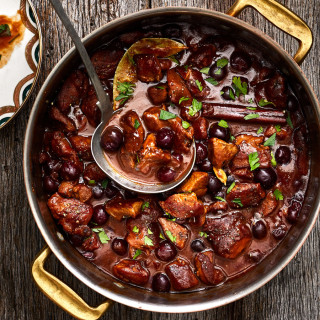 Oven-Braised Veal Stew with Black Pepper and Cherries