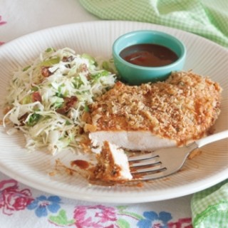 Oven-Fried Barbecue Chicken with Wilted Slaw