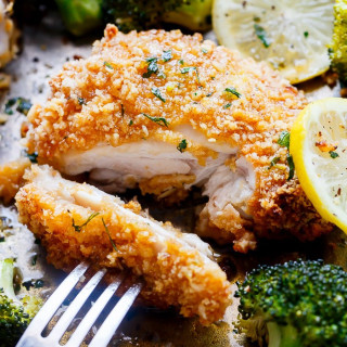 Oven Fried Chicken + Broccoli with Honey Garlic Sauce