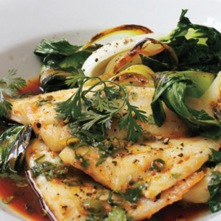 Oven-Roasted Flounder With Bok Choy, Cilantro, and Lime