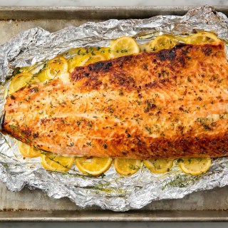 Oven roasted whole salmon fillet