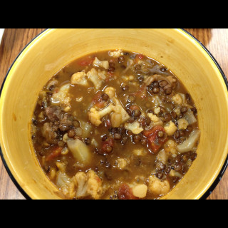 Ox tail, lentil and cauliflower soup