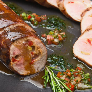 "Pamplona de Puerco" (Stuffed Pork Tenderloin with Peppers, Olives and Prov