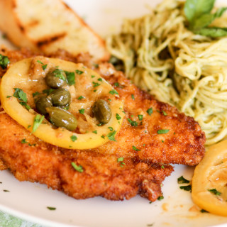 Pan-Fried Breaded Chicken Cutlets with Lemon and Caper Sauce (Chicken Picca