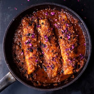 Pan-fried sea bream with harissa and rose