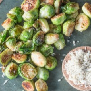 Pan-Roasted Brussels Sprouts with Cracked Pepper Parmesan and Sriracha Mayo