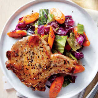 Pan-Roasted Pork Chops with Cabbage and Carrots