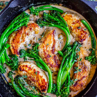 Pan-Seared Chicken and Broccolini in Creamy Mustard Sauce