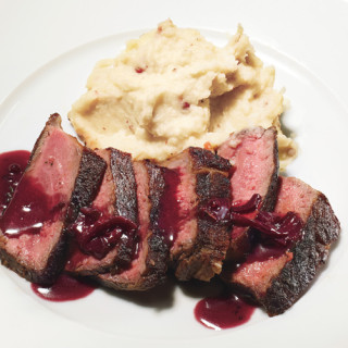 Pan-Seared Strip Steak with Red-Wine Pan Sauce and Pink-Peppercorn Butter