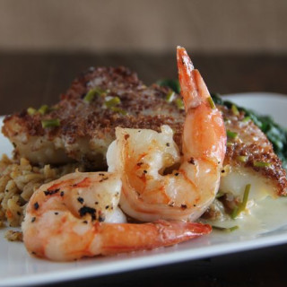 Panko Crusted Cod and Grilled Shrimp with a Lemon Beurre Blanc