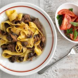 Pappardelle with slow-cooked beef and mushrooms