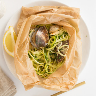 Parchment Pouch Zucchini Spaghetti With Clams