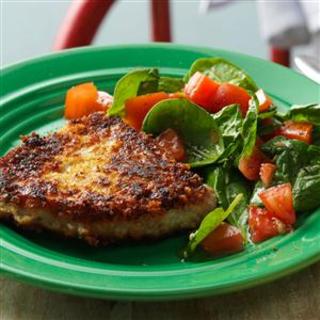 Parmesan Pork Chops with Spinach Salad Recipe
