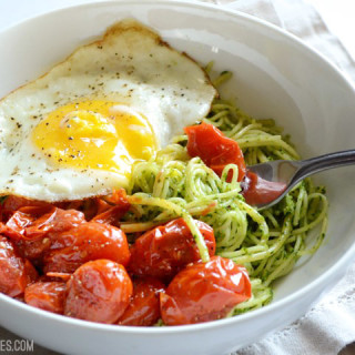 Parsley Pesto Pasta with Blistered Tomatoes