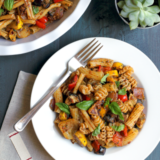 Pasta with Roasted Vegetables and Sun-Dried Tomato Pesto