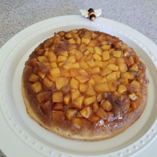 Peach Upside Down Cake in Cast Iron Skillet