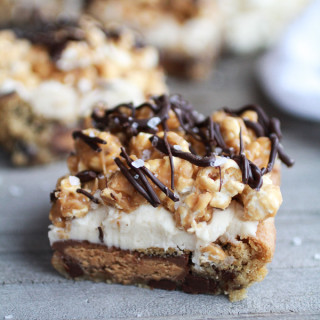 Peanut Butter Cup Cookies and Cream Salted Caramel Popcorn Bars
