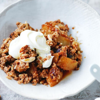 Pear and coconut crumble with double-thick cream