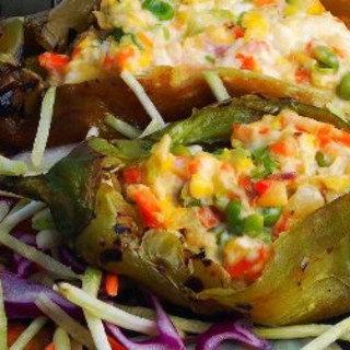 Peppers with Two Cheeses and Vegetable Confetti