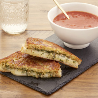 Pesto Grilled Cheese Sandwicheswith Spicy Tomato Soup