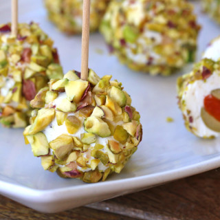 Pistachio Lemon Cheese Balls with Basil and Olives