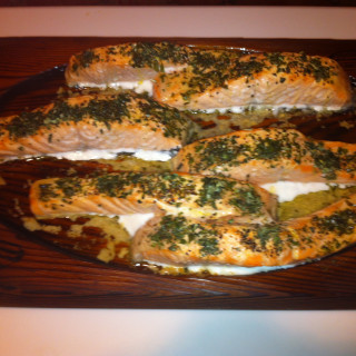 Planked Salmon with Mustard Vinaigrette
