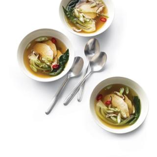 Poached Chicken With Bok Choy In Ginger Broth