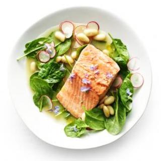 Poached Salmon with White Bean and Radish Salad