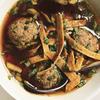 Poblano Albóndigas with Ancho Chile Soup