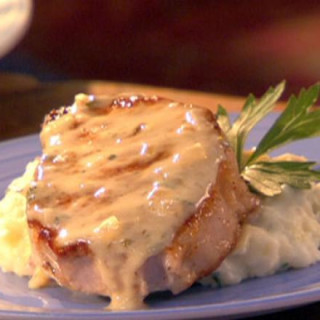 Pork Chops in Creamy Champagne Sauce with Rustic Garlic Mashed Potatoes