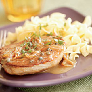 Pork Chops with Sweet Onions, Capers and Vermouth