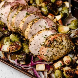 Pork Loin with Brussels and Apples
