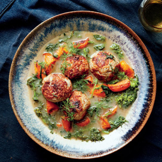 Pork Meatball Stew with Carrots and Pickled Mustard Greens
